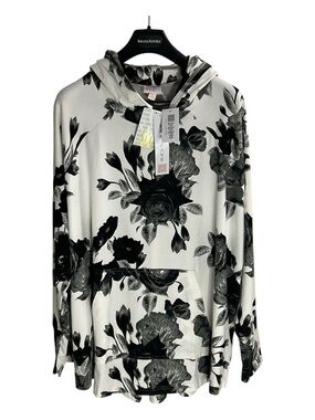 LuLaRoe Unicorn Collection Amber Lightweight Black & White Floral Hoodie. Sz 3X.